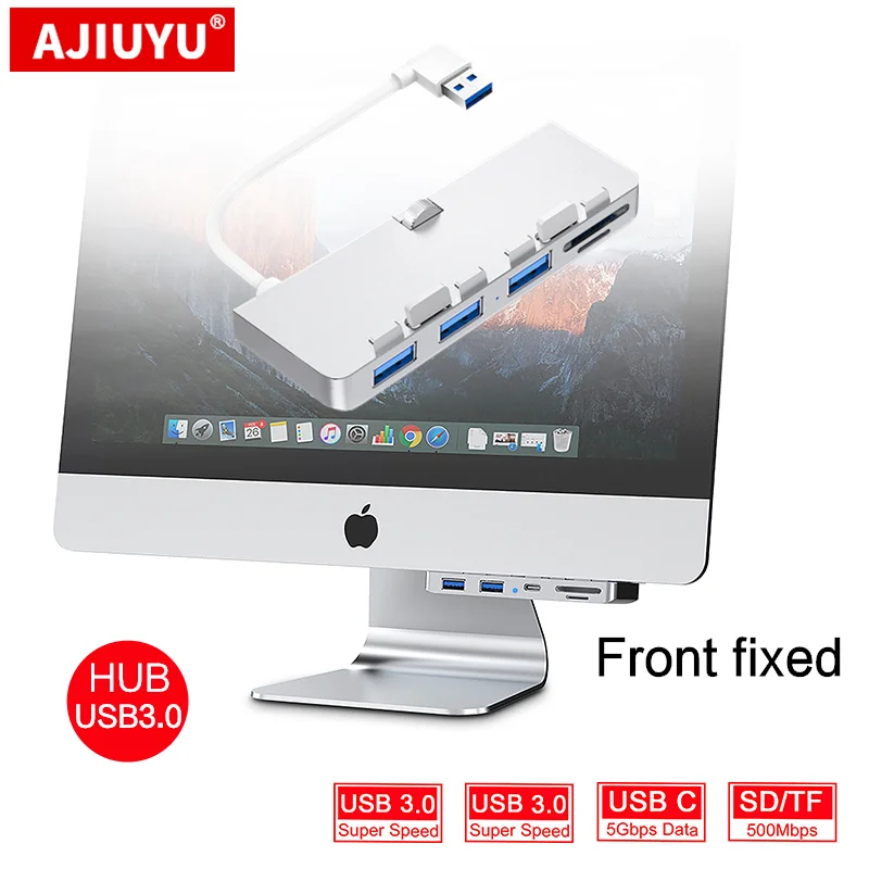 

AJIUYU USB 3.0 Hub For iMac 21.5 27 PRO Dock 3 port adapter splitter with TF/SD Card Reader Slim Unibody computer Aluminum alloy