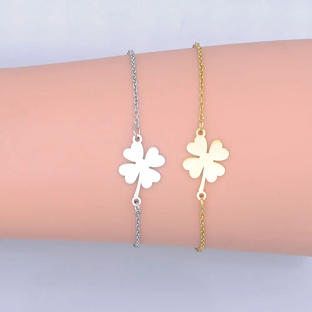 100% изящный браслет-Амулет из нержавеющей стали с цветком на удачу для женщин