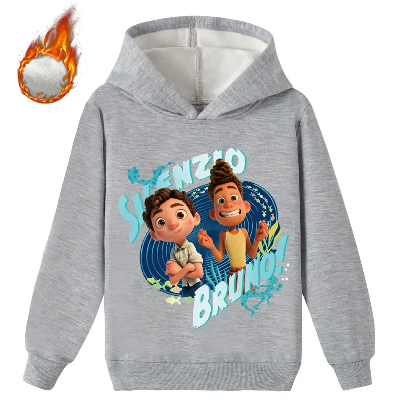 

2-16Y Winter Children Thick Hoodies Funny Luca Print Hoody Sweatshirts Boy Plus Velvet Hooded Tops Kids Girl Warm casual Clothes
