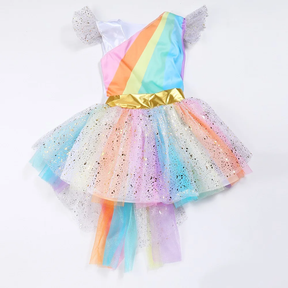 Радужное платье-пачка с повязкой на голову и крыльями для девочек костюм дня
