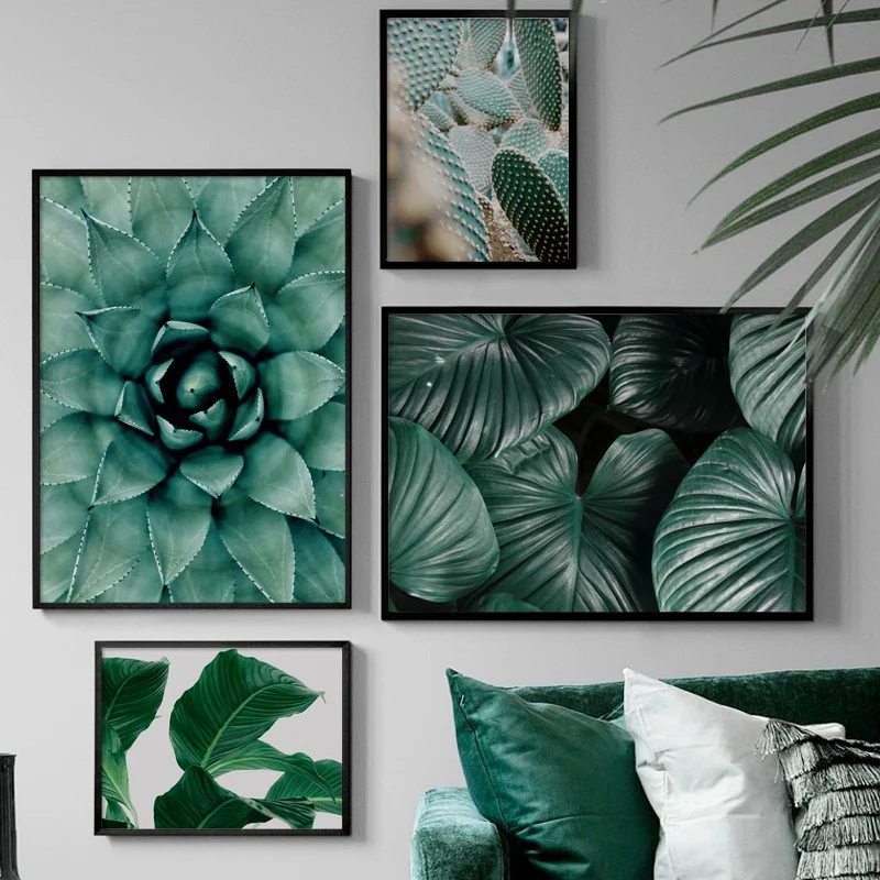 Перо Monstera кактус суккулент растения настенное искусство холст живопись плакаты