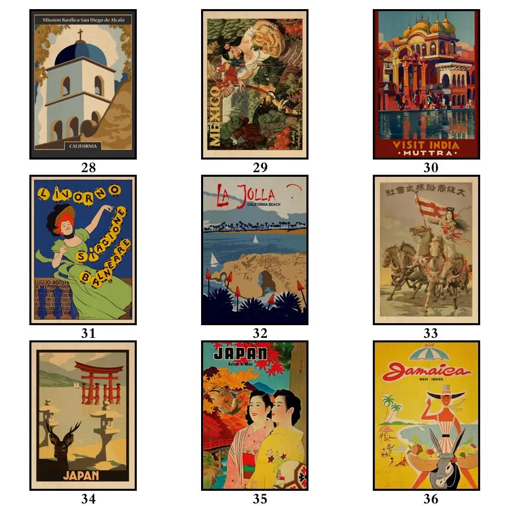 45 дизайнов винтажный постер для путешествий Kraftpaper город и пейзаж живопись
