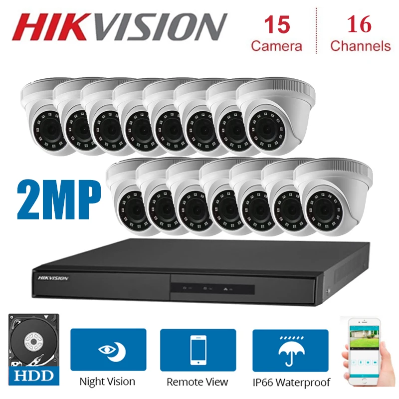 Камера ночного видения Hikvision 4 в 1 HD 2 МП 16 каналов 15 шт.|Система наблюдения| |