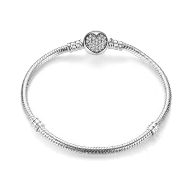 

Hot Free Shipping Real 925 Sterling Silver Glittering Heart-shaped Close Fitting Bracelet Fit Charm Bracelets Women Jewelry