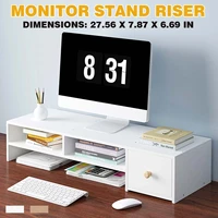 wood computer monitor stand riser desk table tv stand shelf laptop organizer drawer home office monitor holder for pc laptop