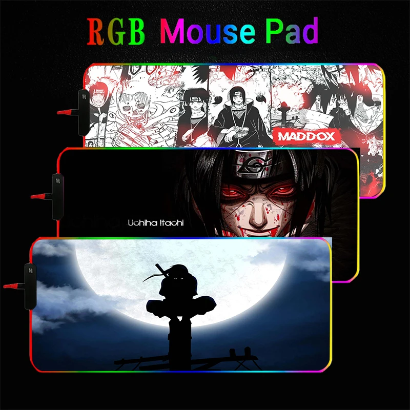 

Itachi LED Light Gaming Mouse Pad RGB Anime Large Keyboard Cover Non-Slip Rubber Base Computer Carpet Desk Mat PC Game MousePad