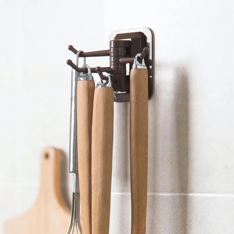 Practical Rotatable Plastic Hook Punch-free Bathroom Seamless Adhesive Wall Storage Rack Compact Wall-mounted Towel Holder | Дом и сад