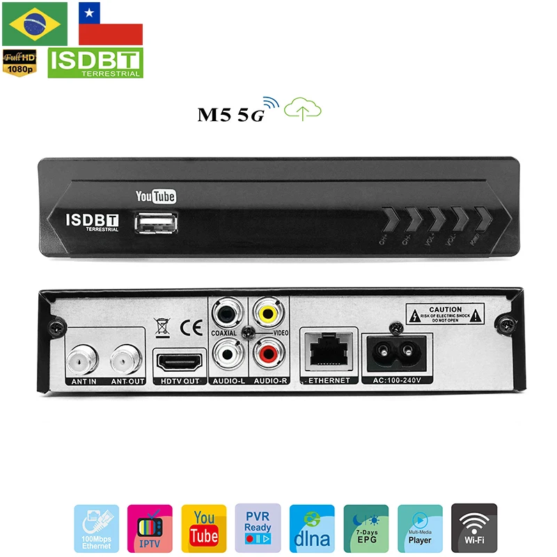Ресивер эфирного ТВ M5 ISDB T для Чили/Бразилии/Перу поддержка Youtube H.264 MPEG 4