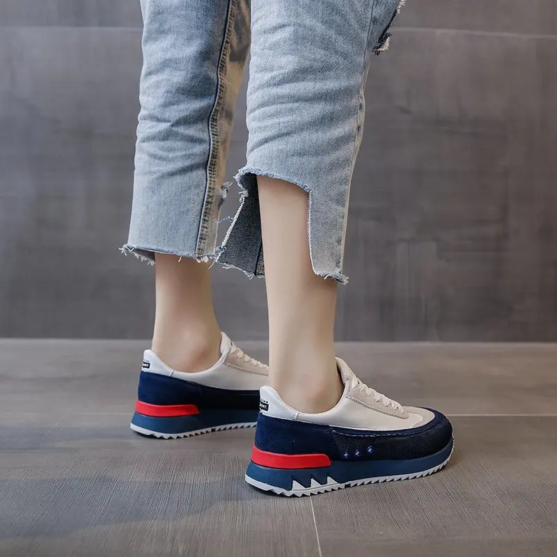 

wohdhe White Women Sneakers Platform Lace Up Spring Autumn Shoes Casual Running Sneakers Thick Bottom Wedges Sports 2021 New