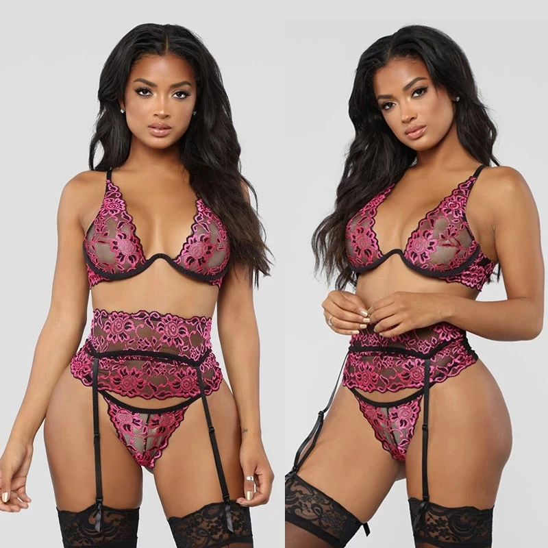 Комплект женского нижнего белья с цветочной вышивкой прозрачные бюстгальтеры