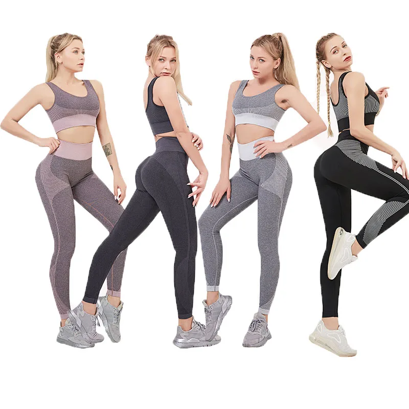 

Fitness Women Yoga Set Gym 2-Piece Bras+Seamless Leggings Push Up Pants Exercise Padded Workout Running Suit Sportswear Athletic