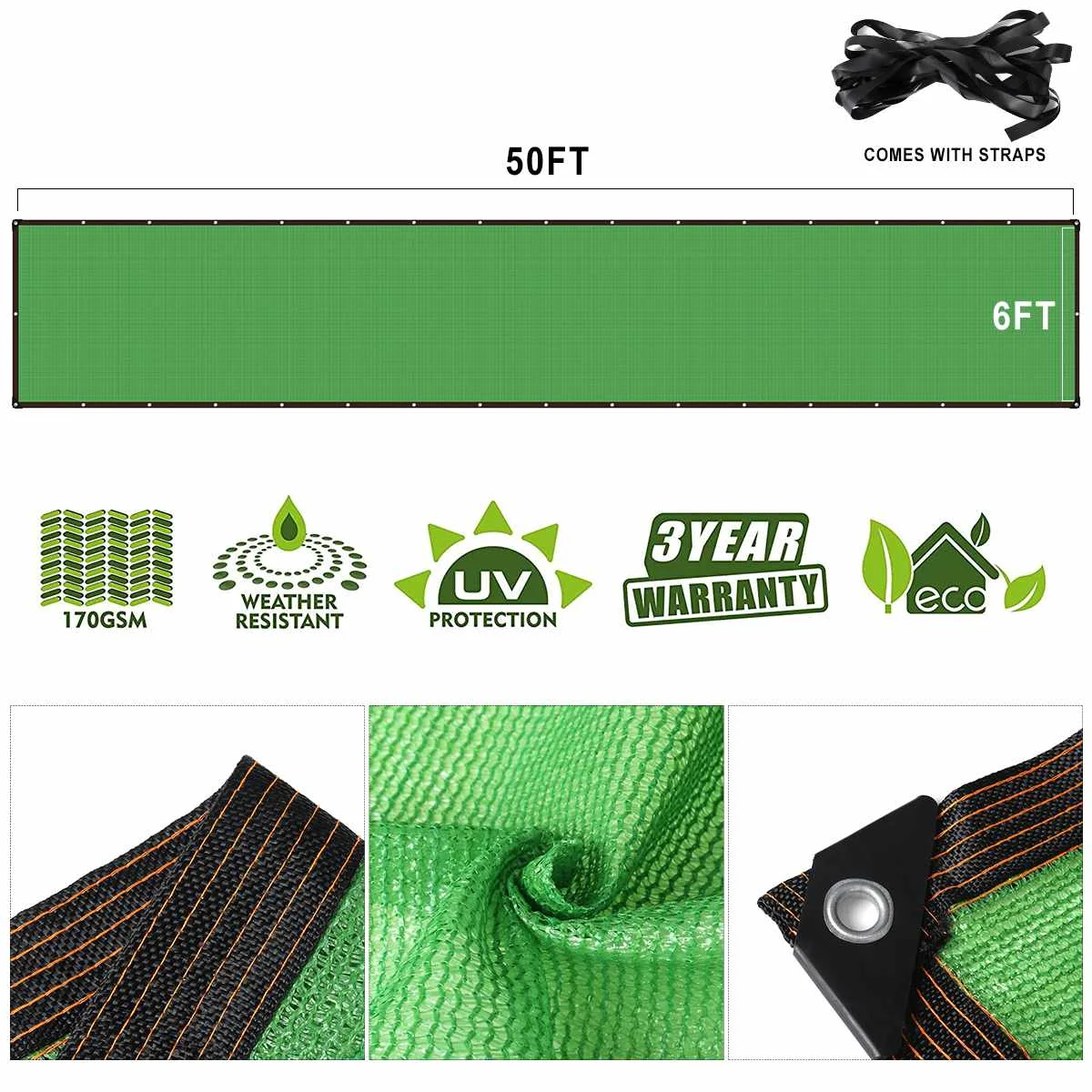 

6x50FT Wind Sunshade Net Shelter Privacy Screen Breeze Sewing Buckle Outdoor Awning Balcony Garden Fence Cover with Ties