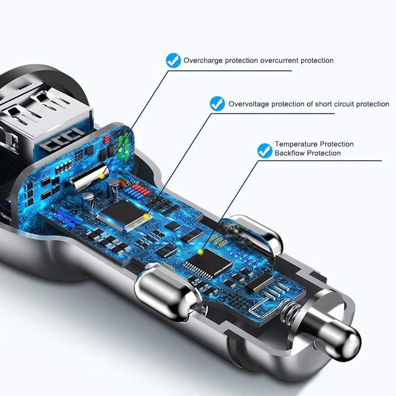 Автомобильное зарядное устройство с 2 USB-портами быстрая зарядка из сплава для