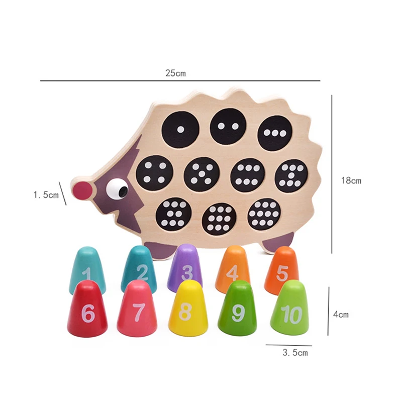 

Logwood Wooden Toys Montessori Mathematics Educational Equipment Supplies Cartoon Hedgehog Shape Matching Digital Baby Gift