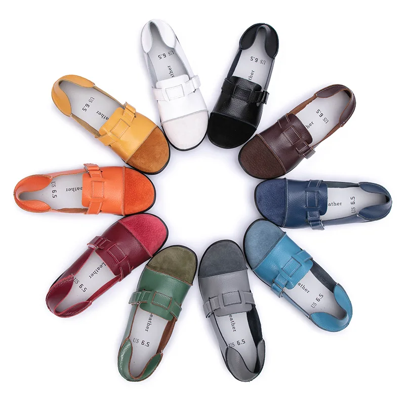 Woman New Fashion Cow Split Casual Shoe Ladies Comfy Soft Leather Loafer Moccasins Mujer Slip-on Flat Shoe Plus Size More Colors