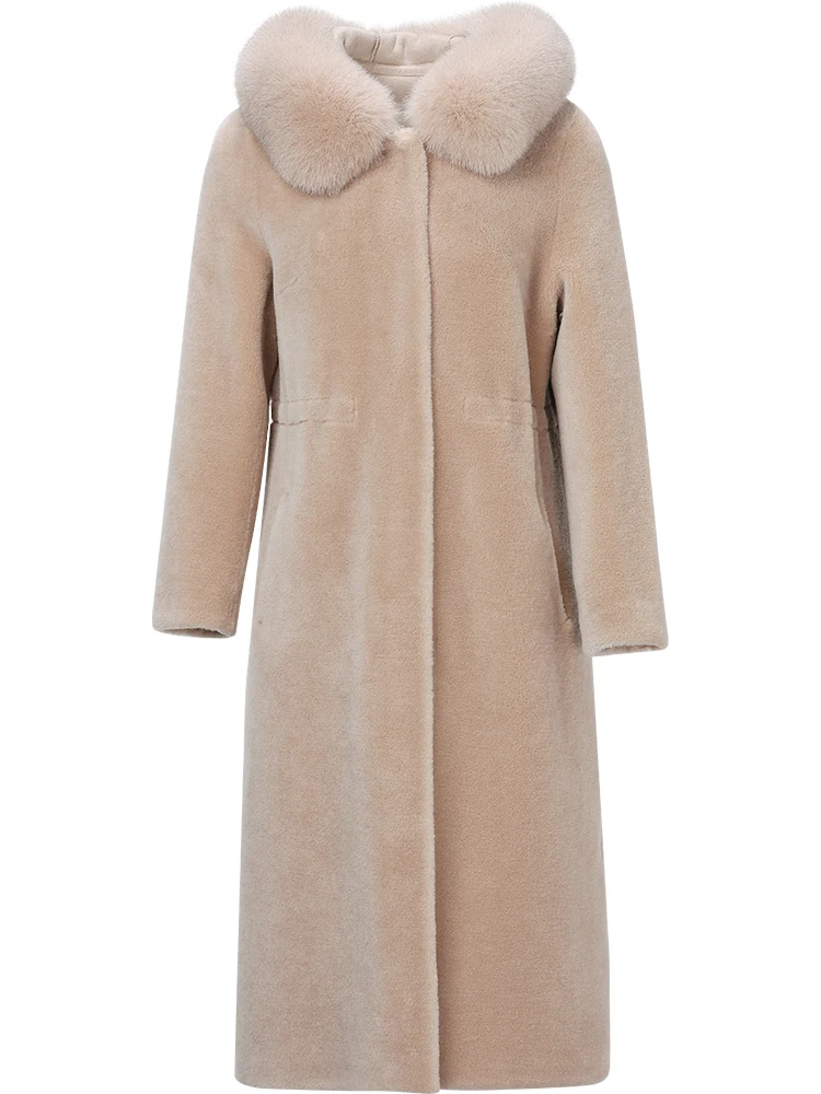 Зимнее пальто из овечьей шерсти в Корейском стиле с воротником лисьего меха для