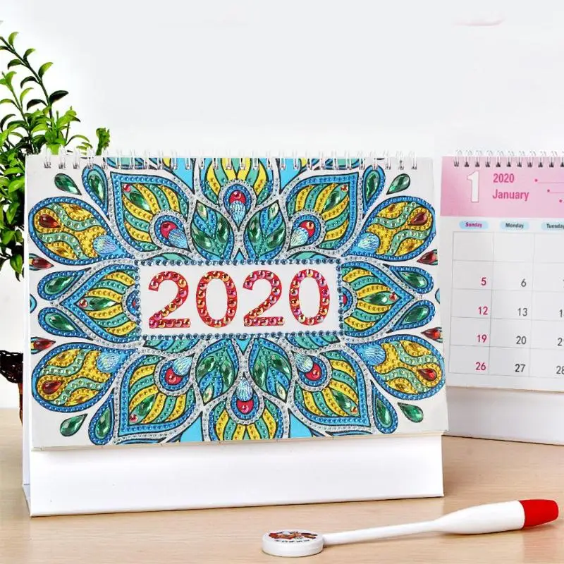 DIY Специальная форма алмазная живопись календарь 2020 новый год настольный мини