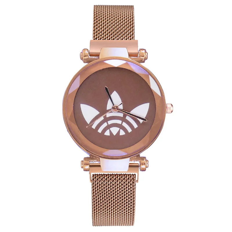 

Famous Brand Three Leaf Clover Watch Magnet Buckle Milan Mesh Strap Watch Gold Ladies Student Wristwatches Women Watches Clock