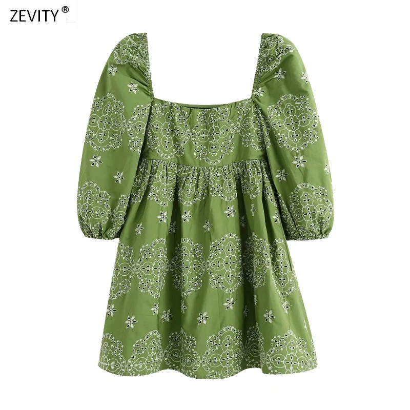 Новинка женское винтажное мини-платье Zevity с квадратным вырезом вышивкой и