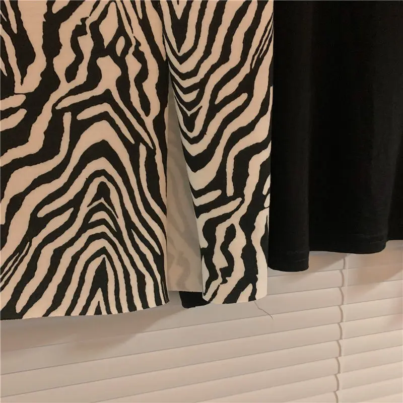 

Skirts Women Zebra Print Calf Length High Waist A-line Female Elegant All-match Korean Style Ulzzang Vintage Side-slit Chic New