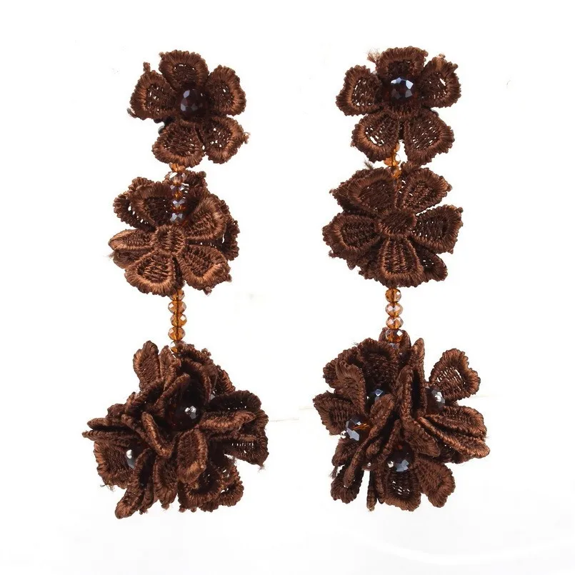 Длинные висячие серьги подвески с кристаллами и бусинами в форме цветка для