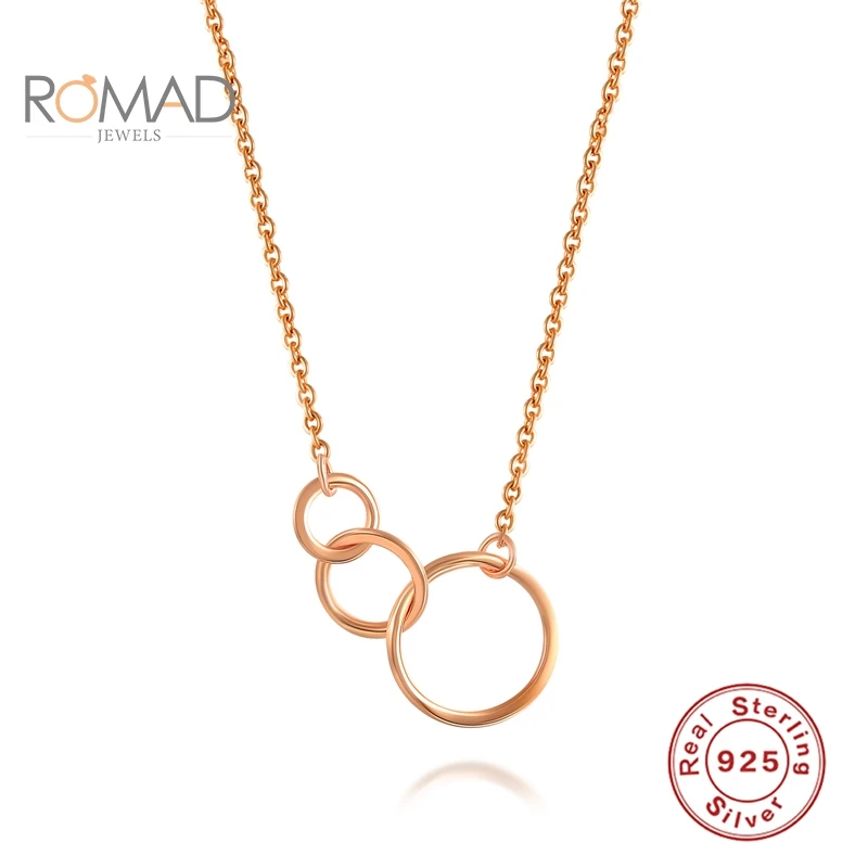ROMAD S925 Стерлинговое Серебро геометрической формы три круга ожерелье длиной до