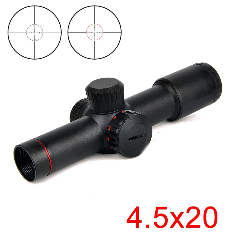 

NEW 4.5X20 Compact Hunting Rifle Scope Red Illumination Mil-Dot with Flip-open Lens Caps and Rings Optical Sight