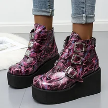 Chaussures à plateforme pour femmes, bottes rehaussantes à bout rond, bottines Punk à la mode, grande taille, nouvelle collection 2022  (3)