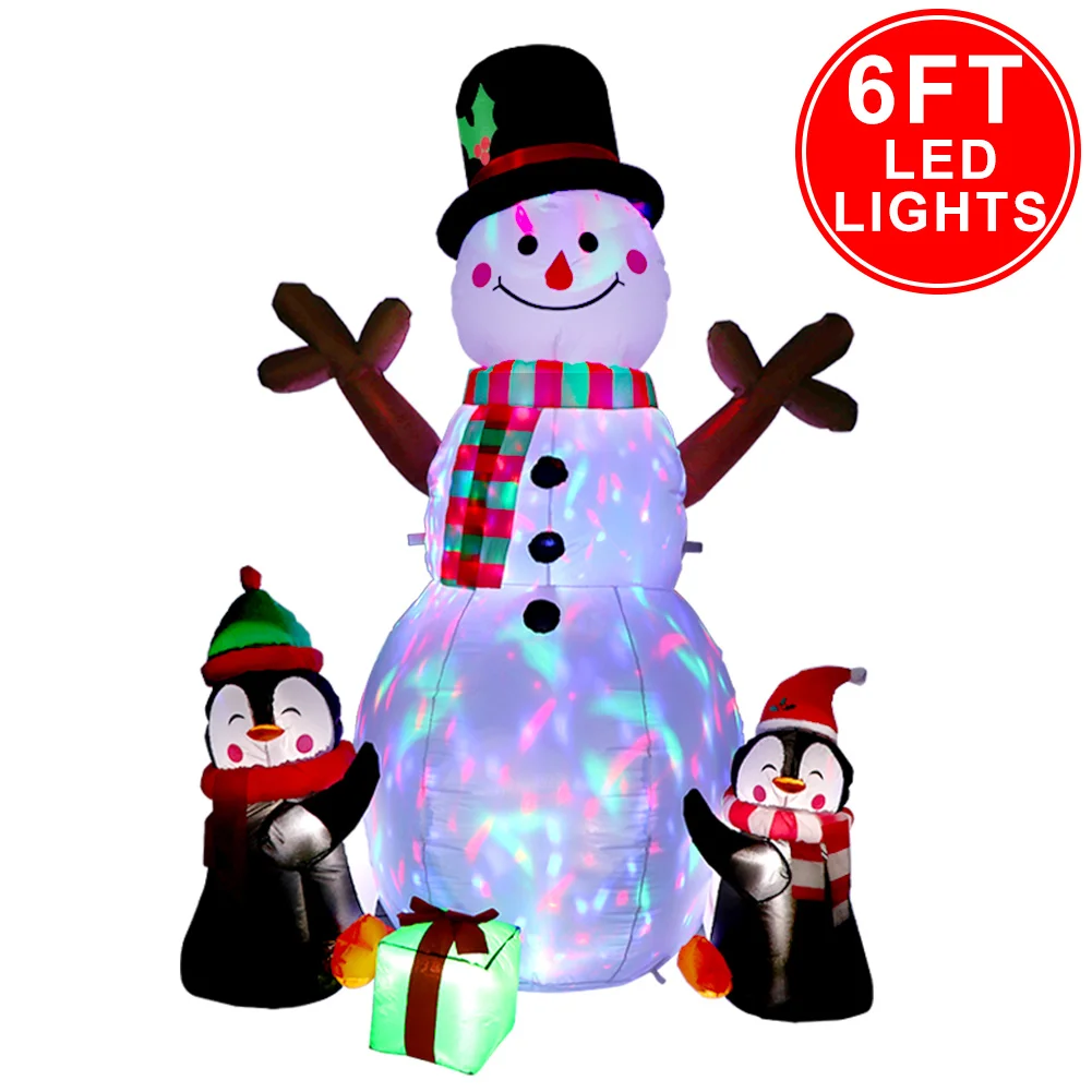 6ft Christmas Inflatables Decorations Outdoor Inflatable Snowman with Rotating LED Lights for Yard Garden Decor Party Gift