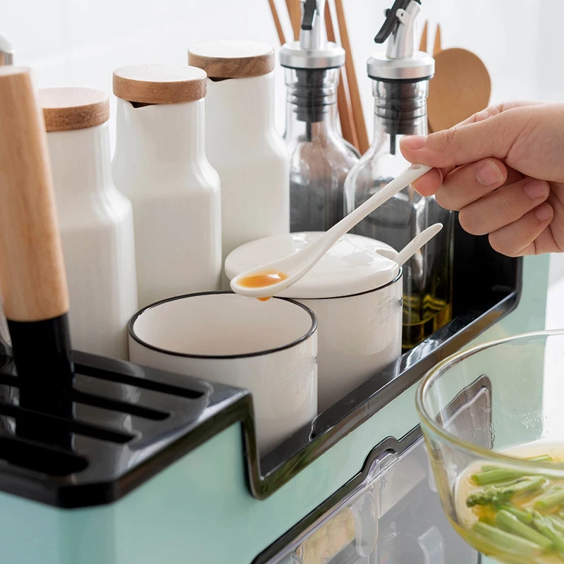 

Kitchen Supplies Organizer Rack Multi-Function Spice Storage Box Condiment Bottle Storage Rack Knife Holder Shelf