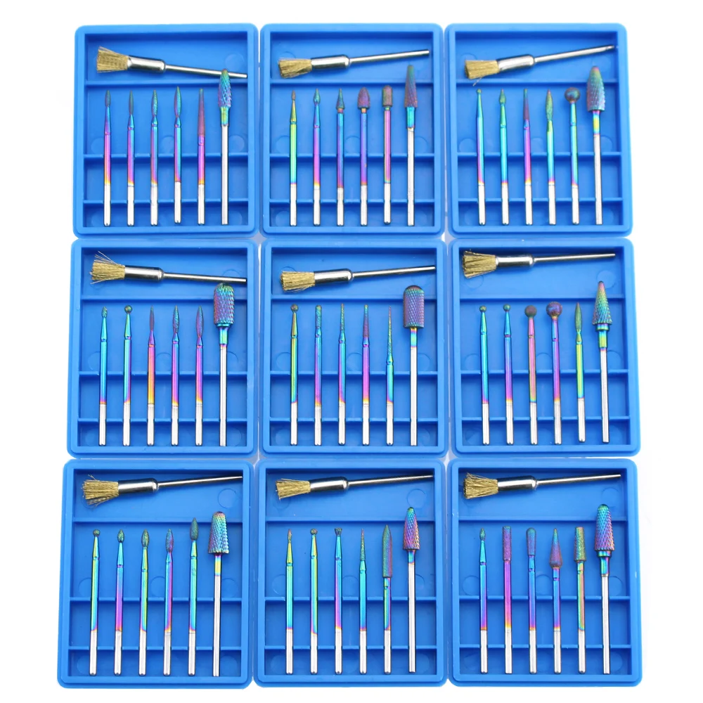 6/7 шт алмазные сверла для ногтей набор карбидных фрезов радужные кисти маникюра