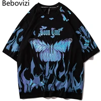 bebovizi hip hop butterfly print t shirt streetwear men casual cotton harajuku blue short sleeve tops unisex oversized t shirt