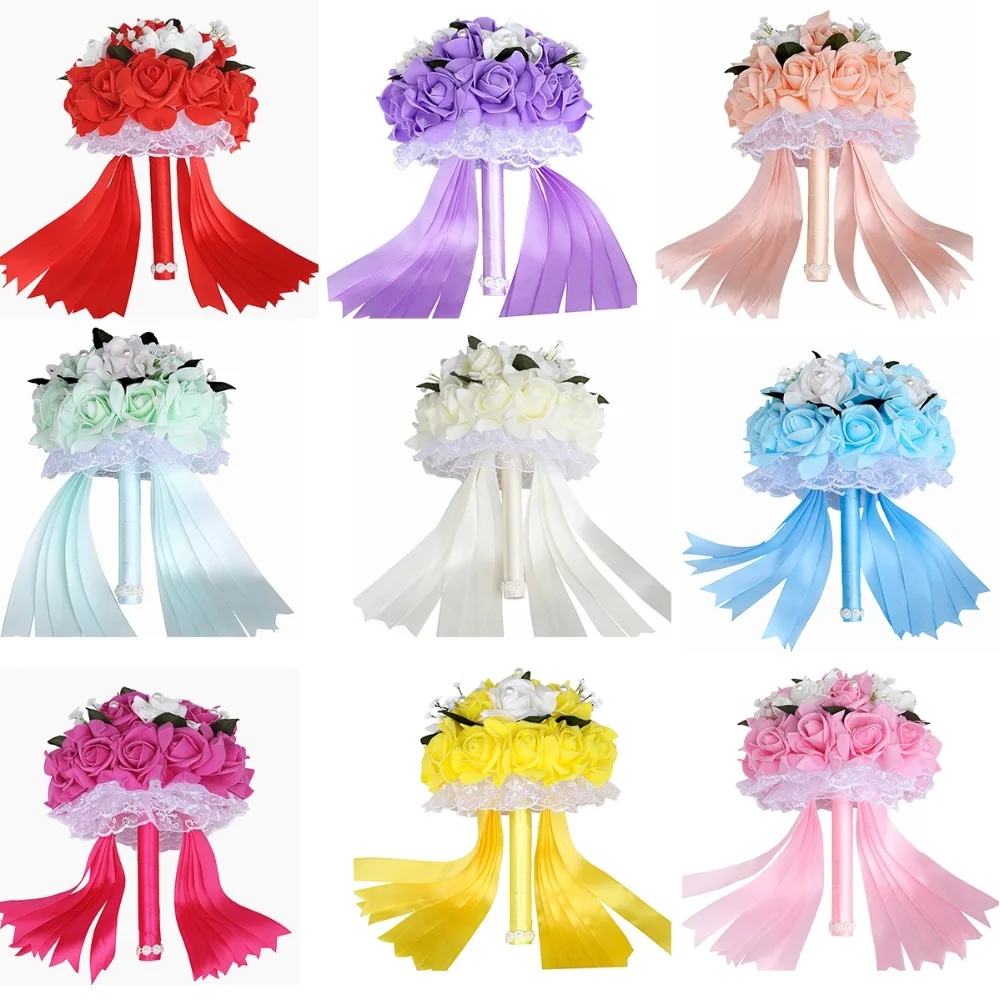 Простой искусственный букет невесты 9 цветов цветы для подружки ПЭ роза