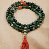 6mm indian agate gemstone tassels 108 beads mala necklace bless wrist buddhism lucky mala spirituality unisex healing gemstone