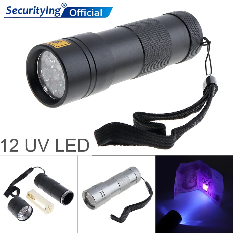 

SecurityIng 395nm 12 LED UV Multi-function Flashlight Support 3 x AAA Batteries for Fluorescent Agent Detection / Money Detector