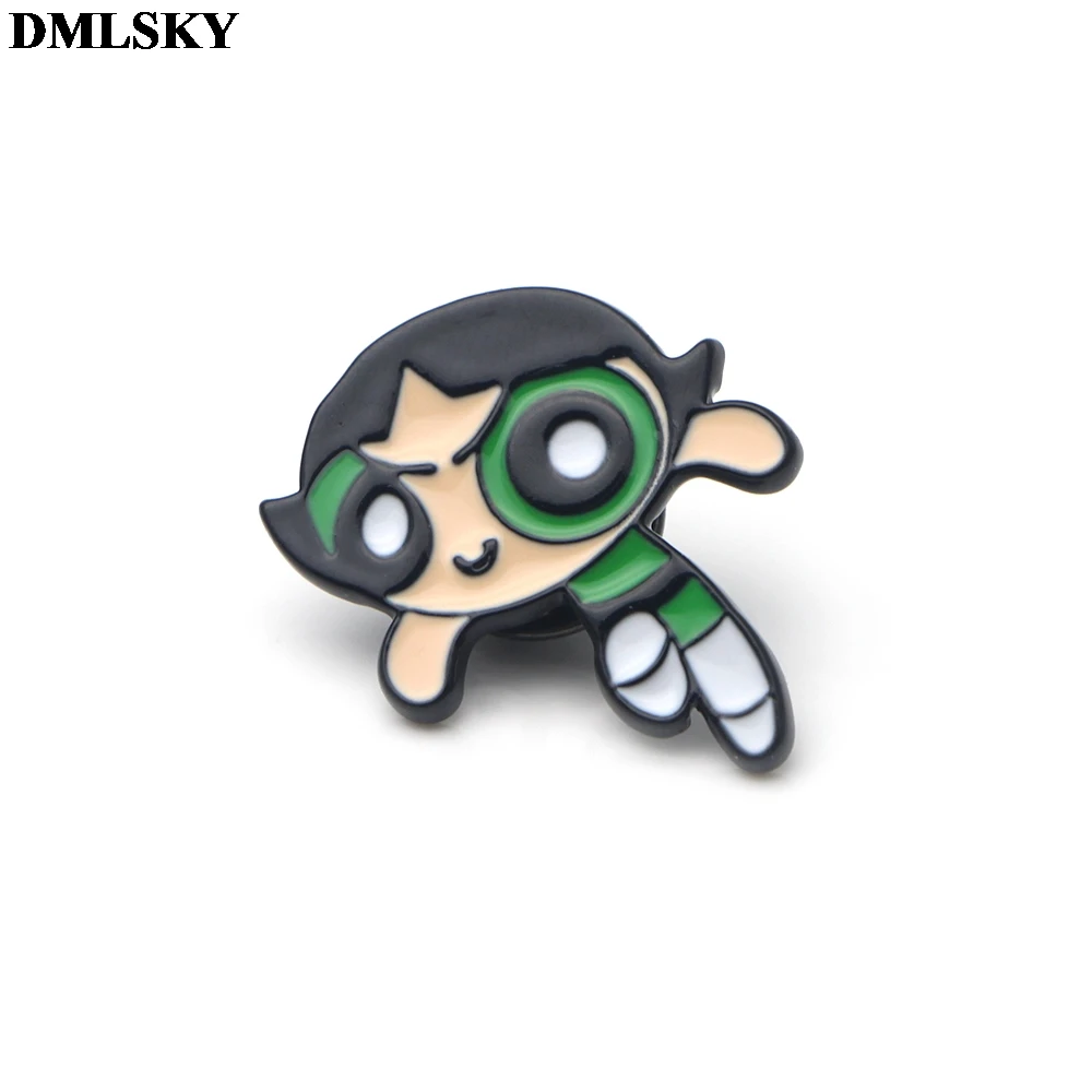 DMLSKY мультфильм каваи Powerpuff девушки булавки Одежда брошь на рюкзак Значки для женщин мужчин галстук булавка шляпа Металлические Булавки M2013