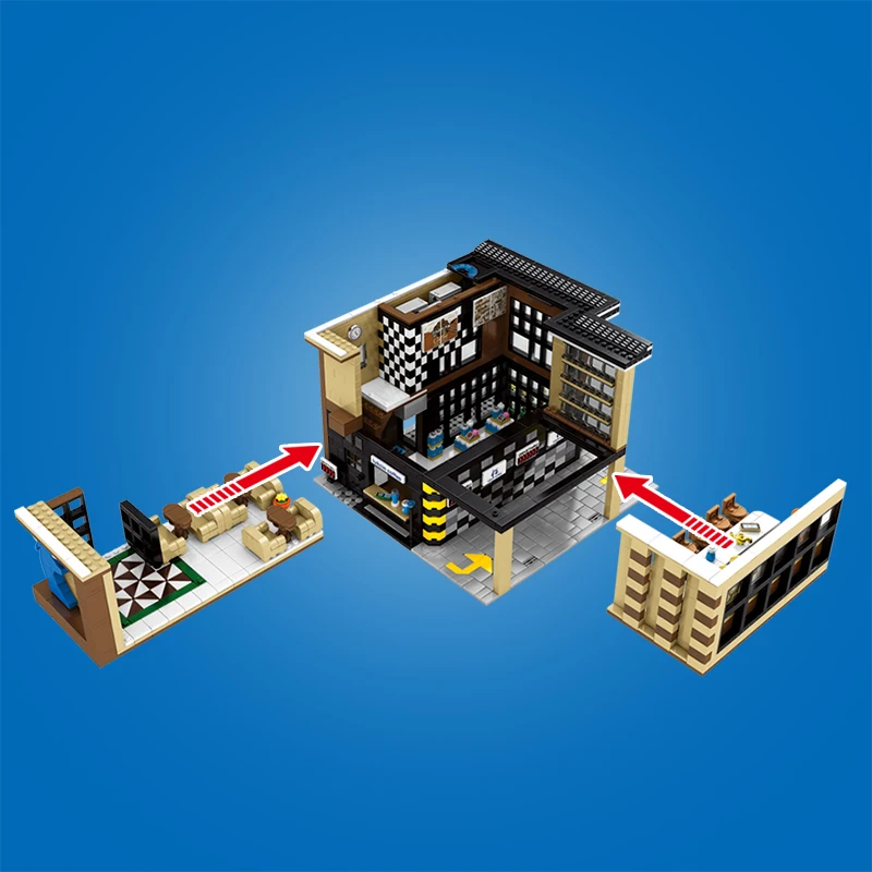 

2446PCS Creator City Street View Coffee House Building Blocks Architecture LED Light Restaurant Figures Bricks Toys For Children