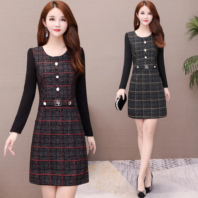 Женское платье в клетку с длинным рукавом размеры до 5XL | Женская одежда