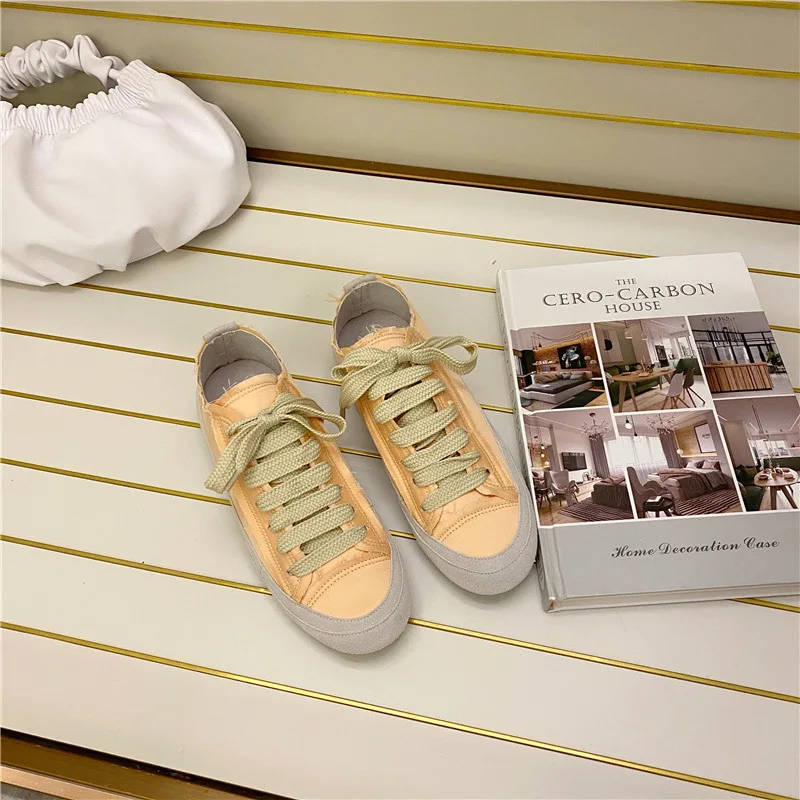 

Korean Shoes Round Toe Casual Female Sneakers All-Match Riband 2021 Cross Small Rubber Leisure PU Silk Basic Microfiber Cross-ti