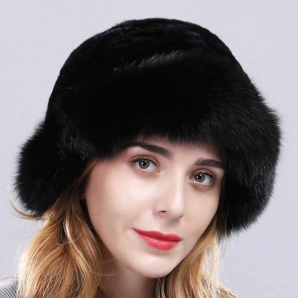 Зимние теплые меховые верхние Женская шапка настоящий мех кролика Кепка с меха