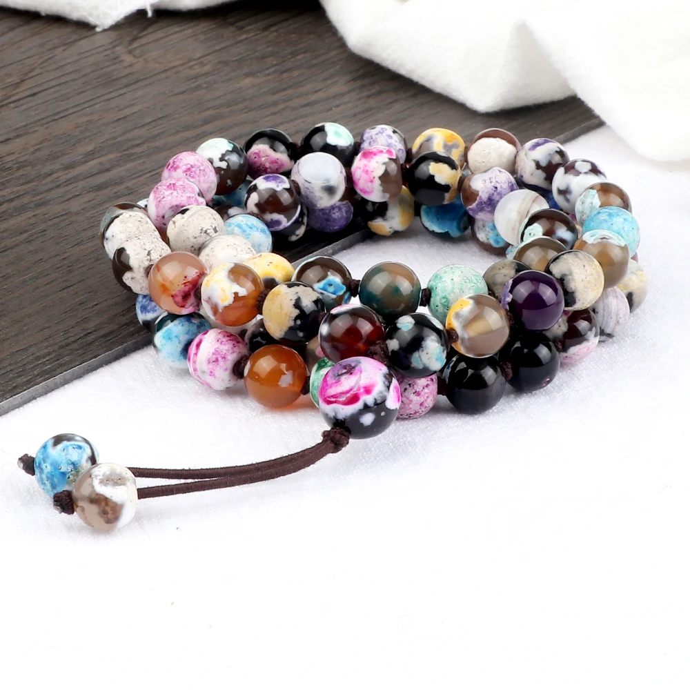 

New Charm 8MM Multicolor Fire Agate Multilayer Bracelet Prayer Elastic 80 Beads Necklace Women Yoga Healing Bangle Jewelry Gift