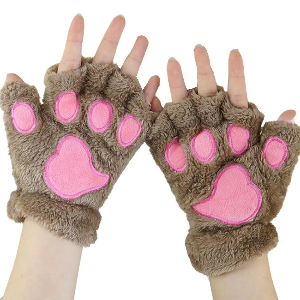 1 пара зимние женские перчатки плюшевые с кошачьими лапами и медведем