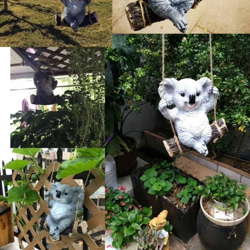 Lovely Swinging Koala Bear Hanging Statue Outdoor Figurines for Patio Yard Garden Decor | Дом и сад