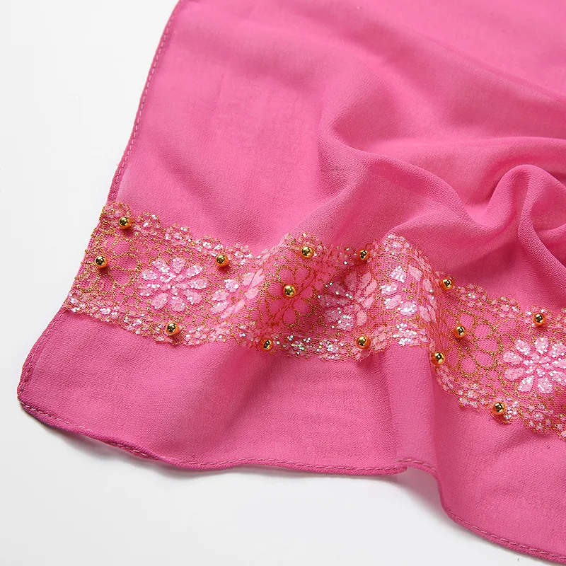 

Muslim Hijab Women Bubbles Chiffon Hijab Shawls Solid Color Headband With Diamond Studs Pearls Scarves Plain Wrap Chiffon Scarf