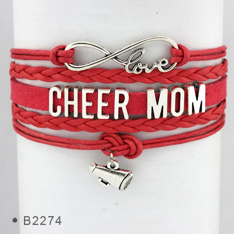 Бесконечность, любовь, сердце, Мегафон, надпись Cheer MOM, болельщик, амулет команды, для девушек, кожаные браслеты для женщин - Окраска металла: B2274