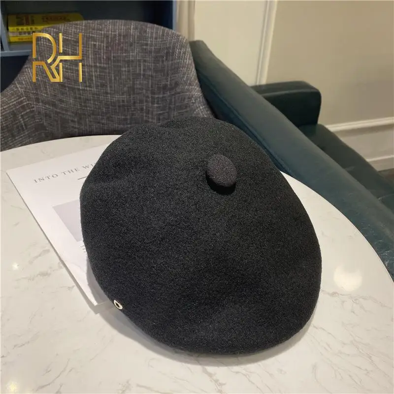 Зимний теплый шерстяной черный берет Женская Шапка-бини во французском стиле