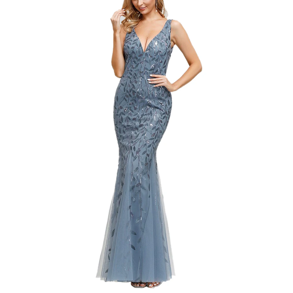 7 цветов расшитое блестками вечернее платье для женщин глубокий v-образный вырез