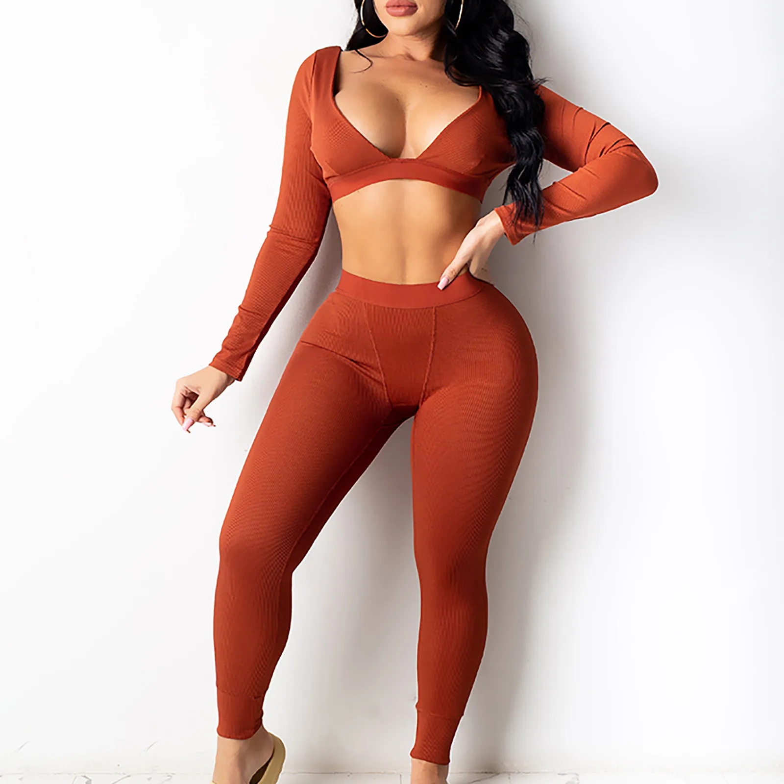 

Women 2pcs Seamless Sport Suit Gymwear Workout Clothes Long Sleeve Gym Crop Top High Waist Leggings Fitness Sports Wear