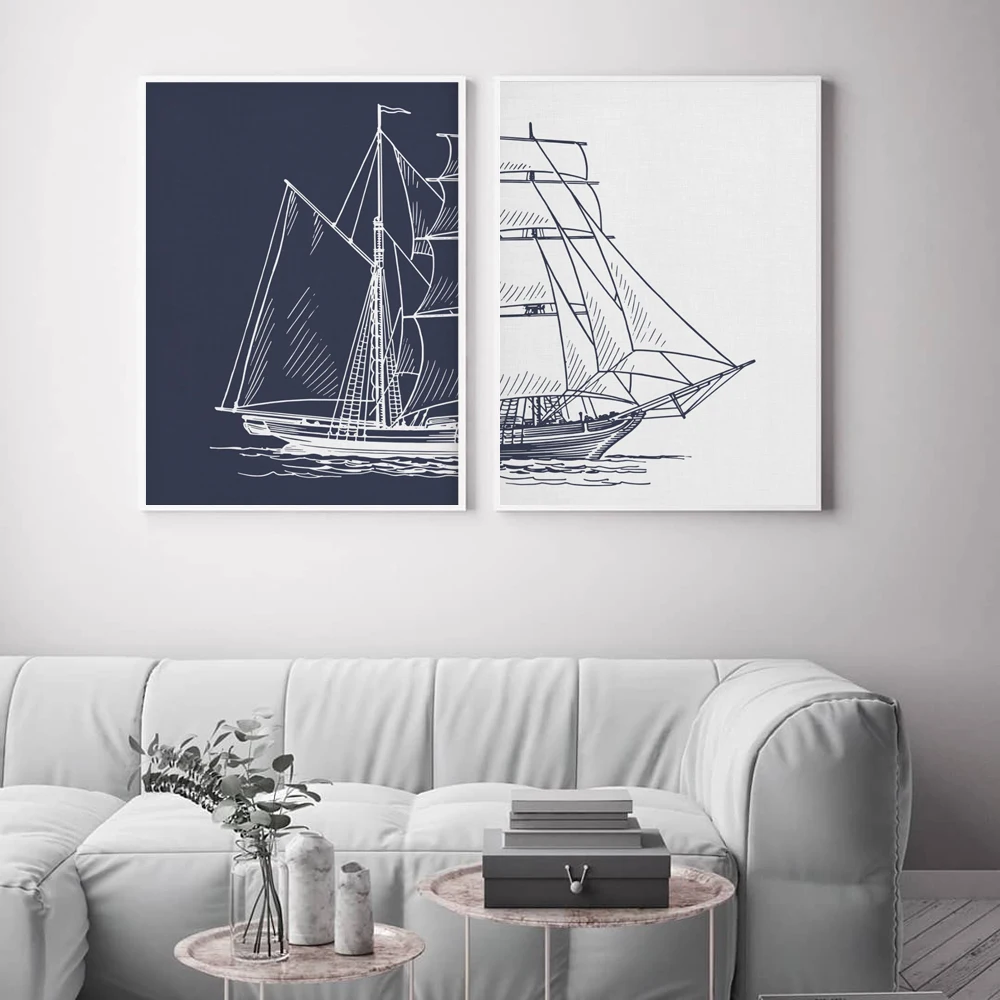 

Abstract Sailboat Wall Art Canvas Painting Nordic Posters and Prints Wall Pictures for Living Home Decoration Frameless