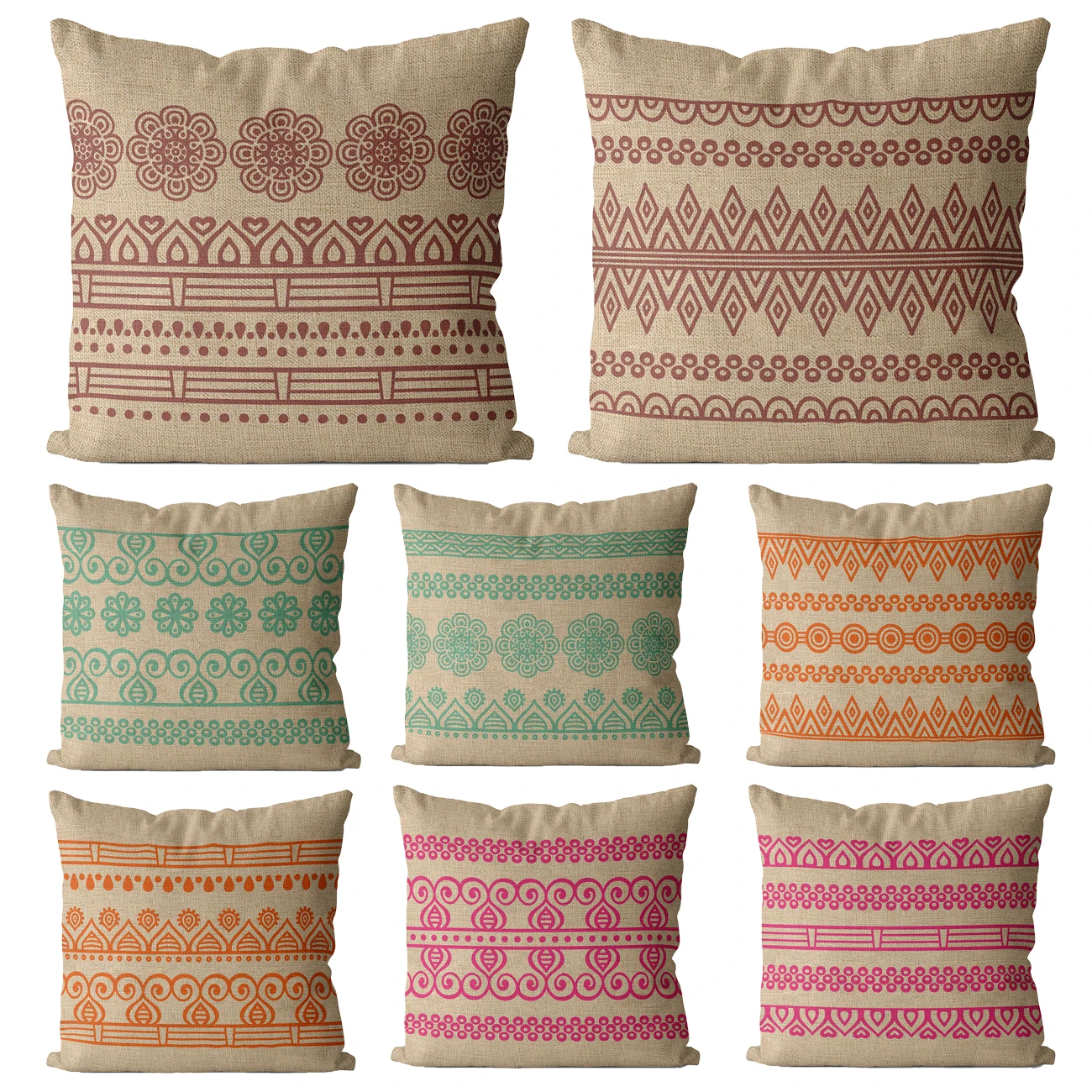 

Vintage Decorative Elements Bosnian Mandala Pillowcase Linen Square Cushion Cover Ethnic Home Decoration 45x45